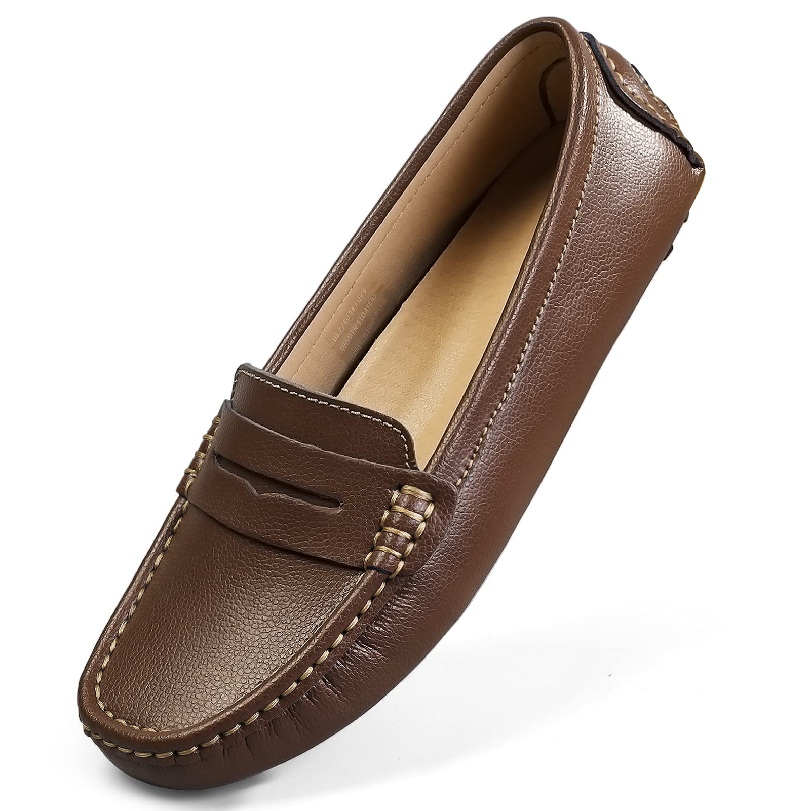 Artisure Women's Classic Genuine Leather Penny Loafers Driving Moccasins Casual Slip On Boat Shoes Fashion Comfort Flats