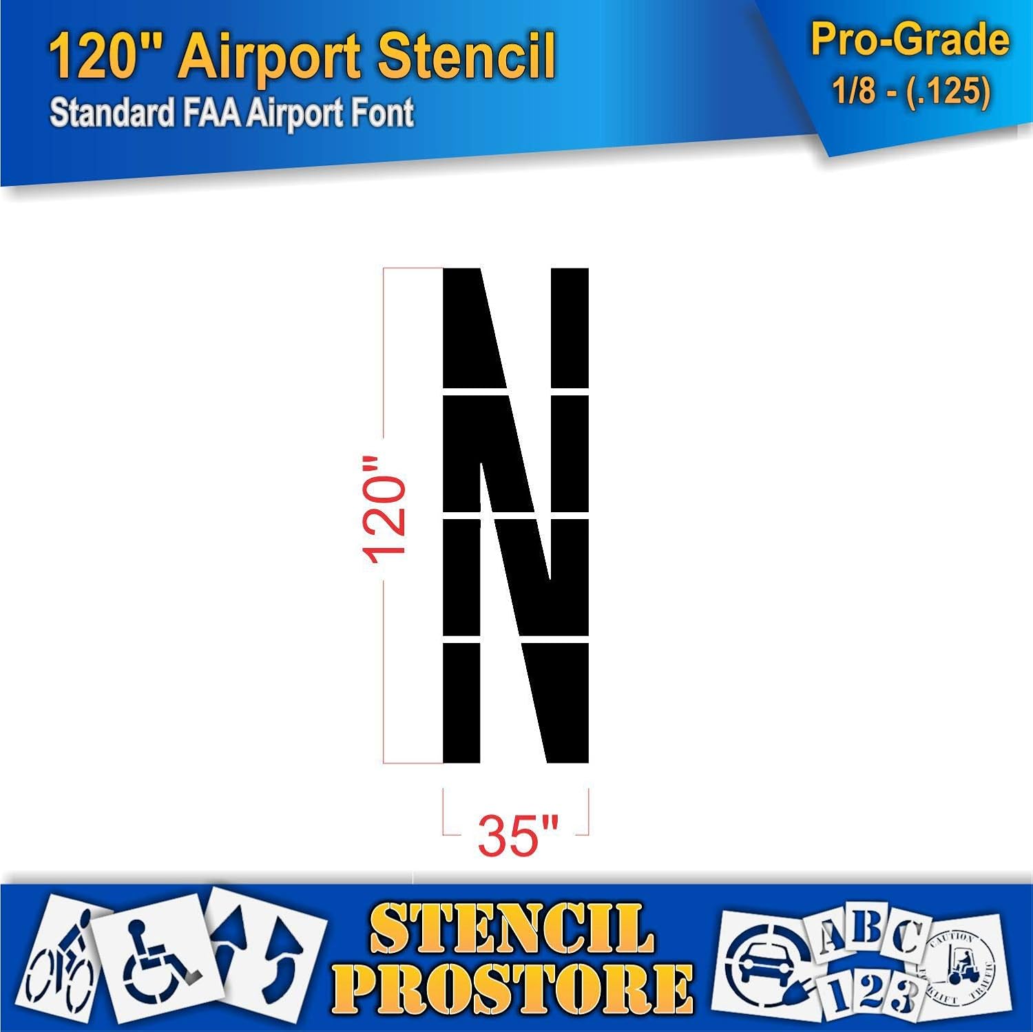 Airport FAA 120 in. Letter N Stencil - 120'' x 35'' x 1/8" (128 mil) - Pro-Grade