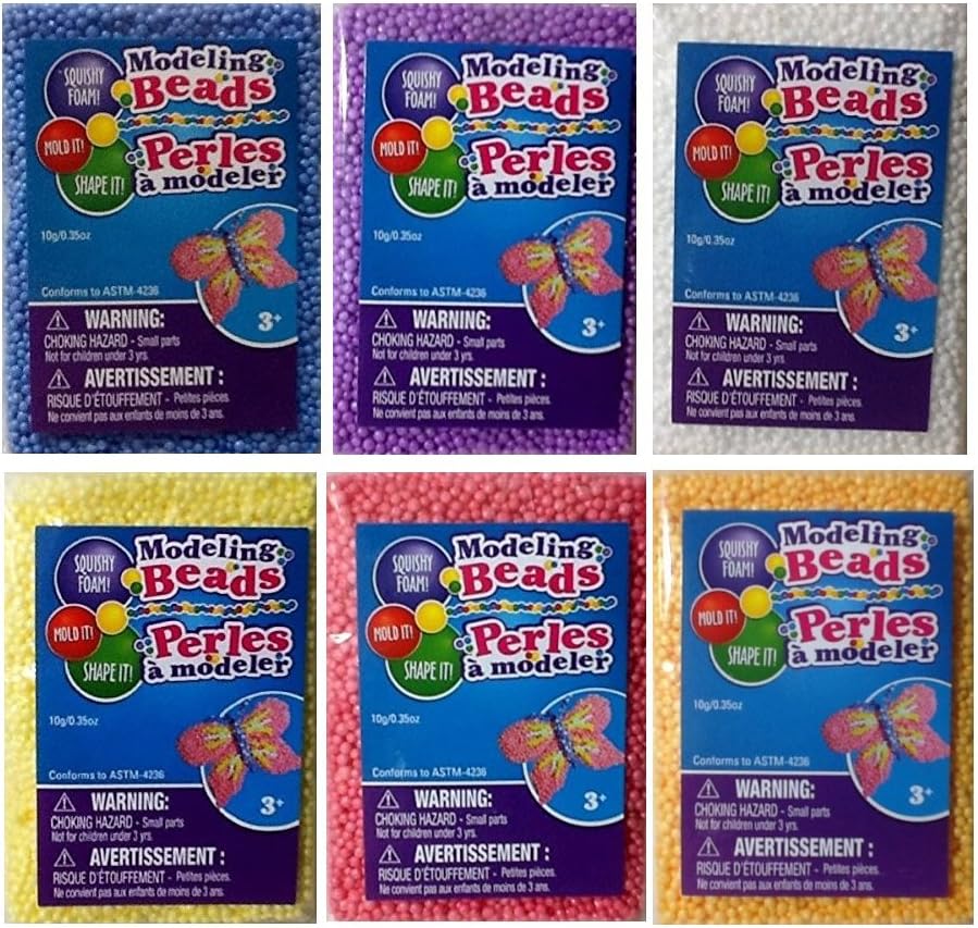 6 Pack Squishy Foam ~ Modeling Beads ~ Mold It! Shape It!
