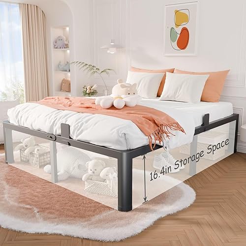 Miniatura 5 de Base de cama matrimonial de 18 pulgadas con esquinas redondeadas y agujero para cabecero, retenedores de colchón de 3500 libras, soporte resistente,