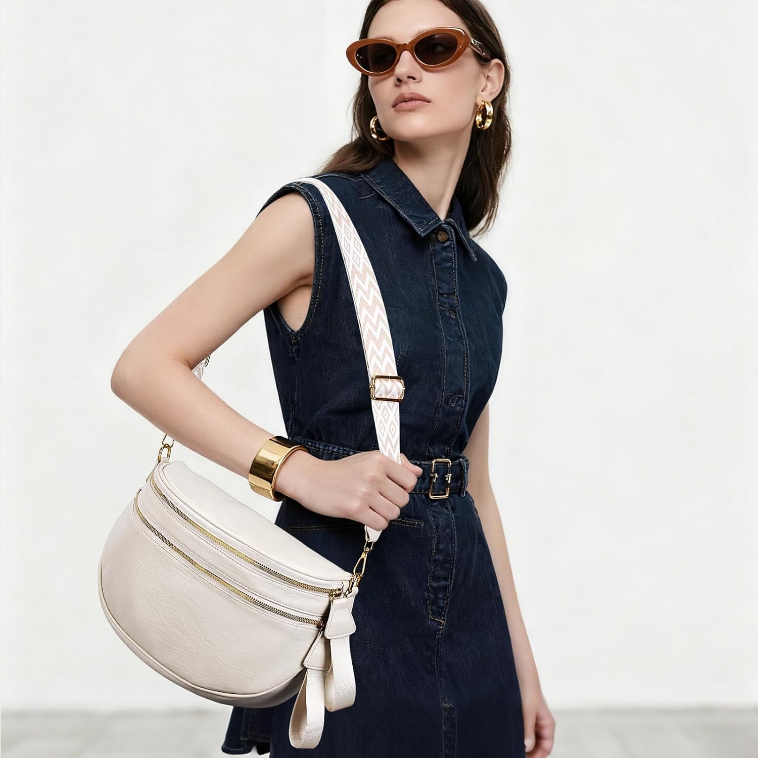 Leather Crossbody Bum Bag for Women,Large Sling Bum Bag Wallets Slouchy Belt Purse with 2Pcs Adjustable Strap - Image 2