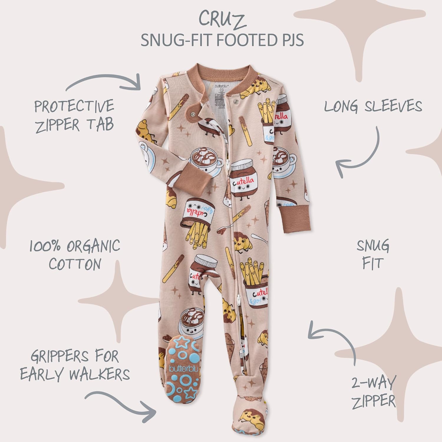 baby-boys Cruz Snug-fit Footed Pajamas 100% Organic Cotton Zip Front Sleeper Pjs W/Grippers for Baby Boys - Image 2
