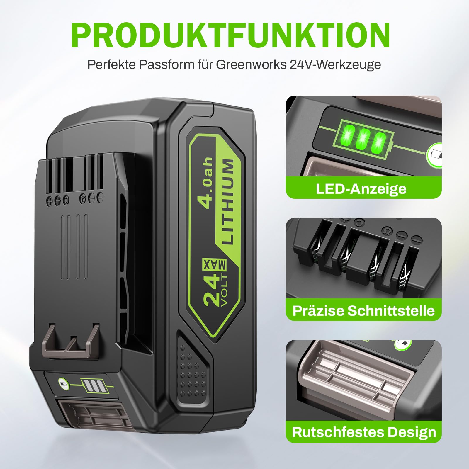 LabTEC GW2430 - Batería para Greenworks (24 V, 4,0 Ah, Iones de Litio, Repuesto para Herramientas Greenworks 24 V, 29862, 2938202, 26111700, 2 Unidades)