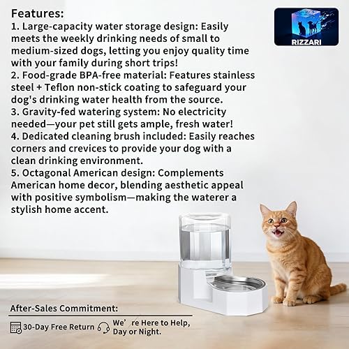 Miniatura 2 de Sfozstra - Dispensador de agua por gravedad: Comedero automático de 4L en acero inoxidable blanco para gatos sin filtros para mascotas, uso en