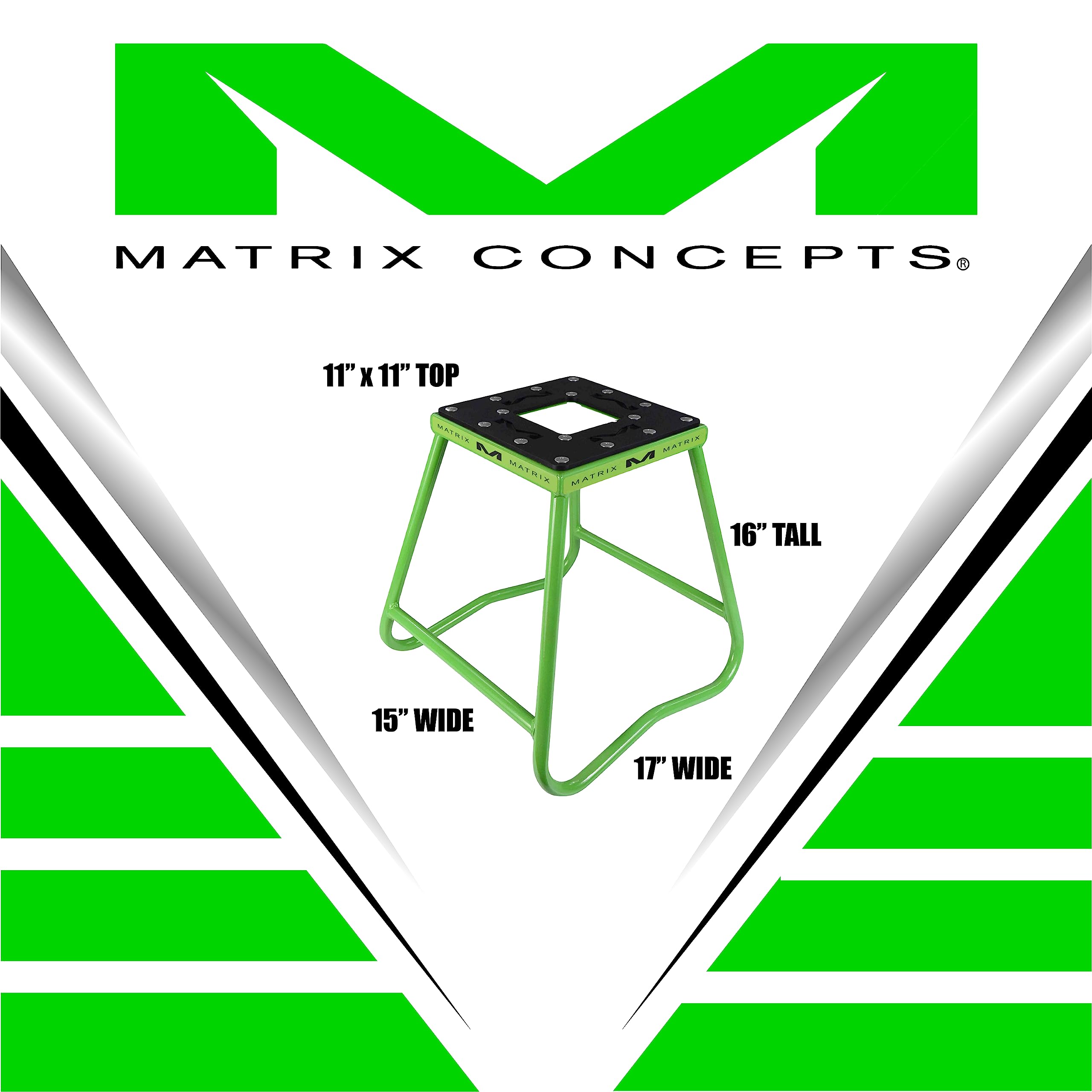Matrix Concepts C1 Steel Stand Durable Carbon Steel Tubing with Anti-Rock Design for Off-Road, Motocross, & Supercross Includes Sticker Pack (Green)