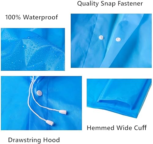Miniatura 19 de Ponchos de lluvia para adultos reutilizables, paquete de 2 a 5 impermeables para mujeres y hombres, abrigo impermeable con capucha con cordón