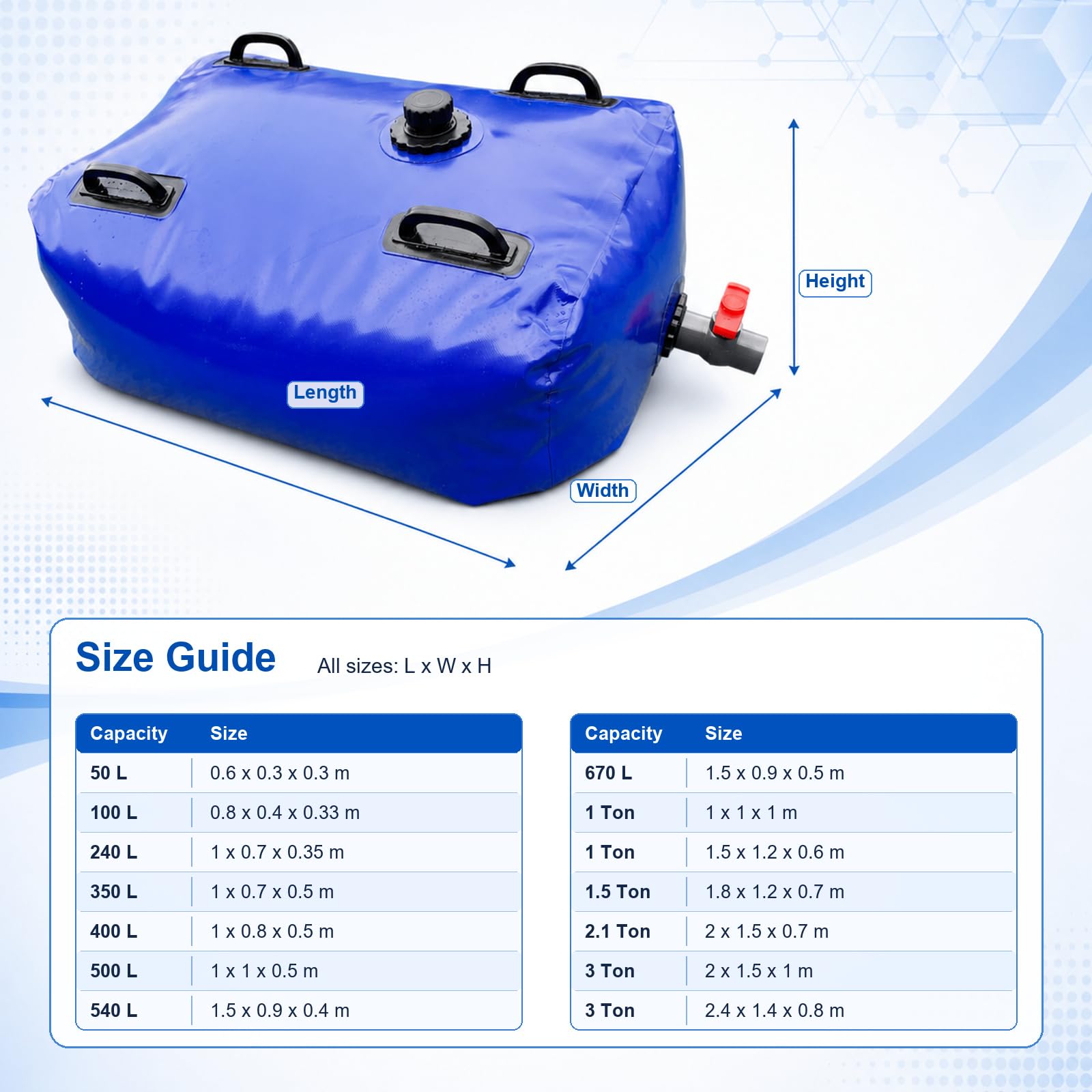 DepóSito De Agua Plegable,Vejiga del Almacenamiento De Agua con VáLvula,Bolsa Agua Plegable PVC,Contenedor De Agua PortáTil De Gran Capacidad,Flexible,para JardíN,Acampar,Hogar