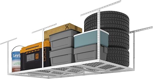 Miniatura 7 de FLEXIMOUNTS Pro 4x8 Estante de almacenamiento para el techo del garaje, sistema de organización de almacenamiento ajustable, estantes de Negro