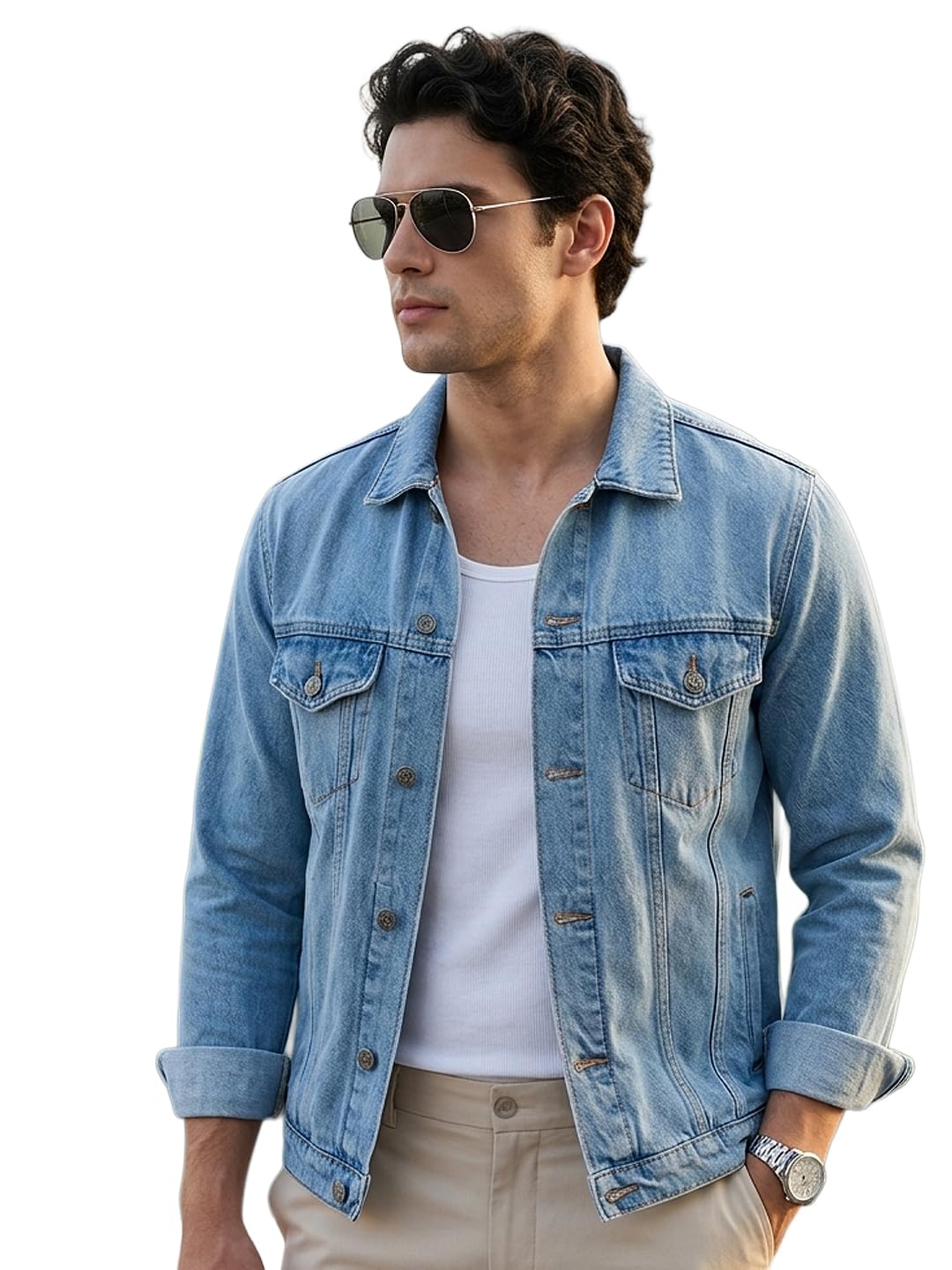 urbano fashion Men's Regular Fit Washed Full Sleeve Denim Jacket-picture-17