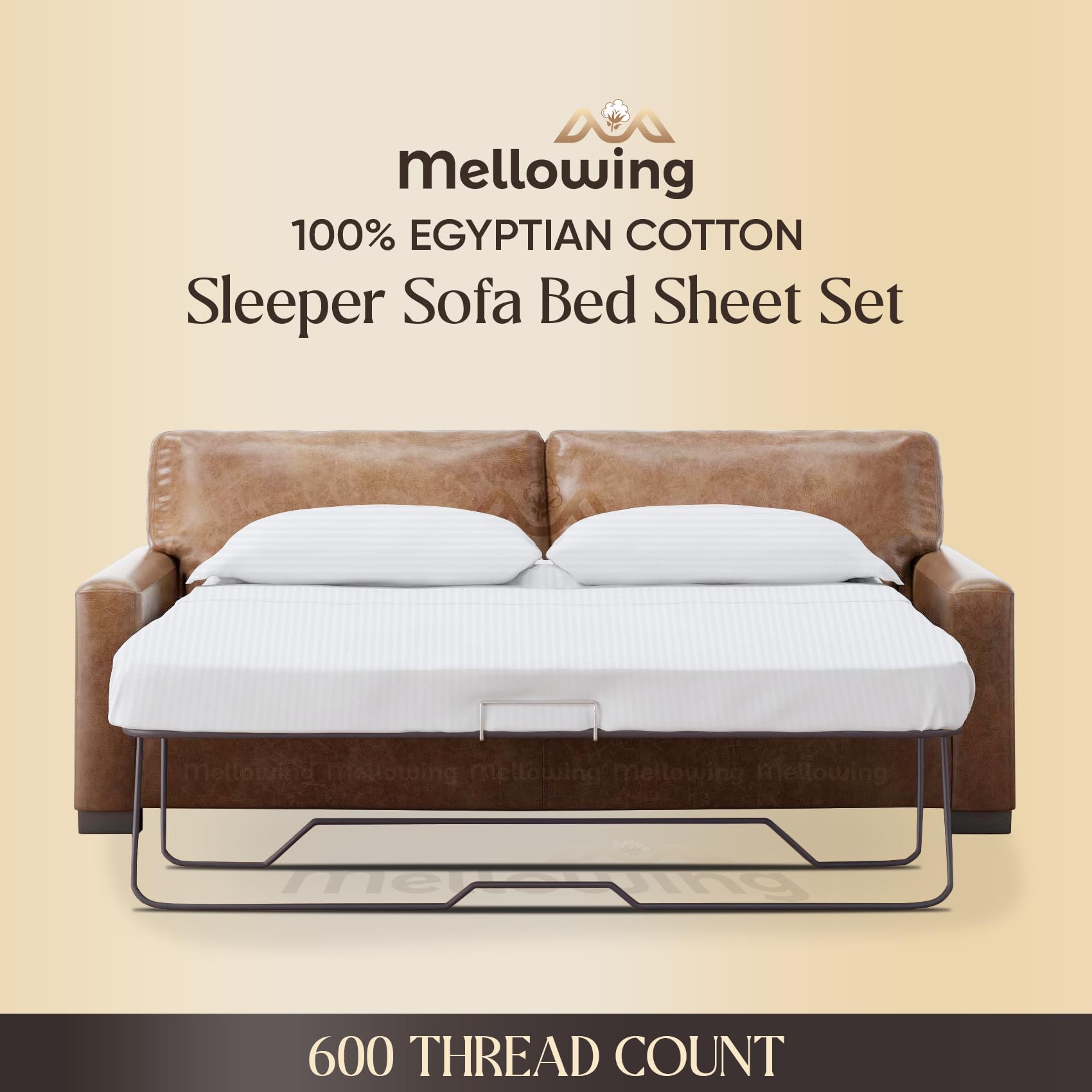 Mellowing Set Lenzuola Per Divano Letto Queen - 100% Cotone 600 Filamenti, 4 Pezzi, Profondità Materasso 15-20 Cm, Grigio Scuro