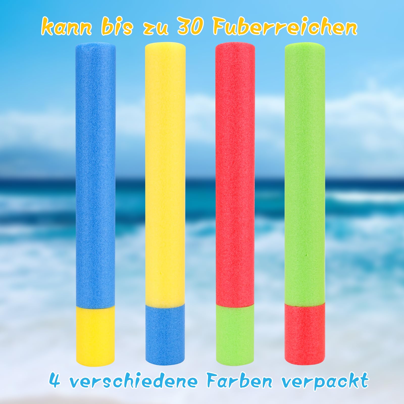 4 Stück Wasserpistole Kinder, 38cm Schaumstoff Wasserpistolen, Spritzpistole Wasser Bunte, Party Strand Pool Strandspielzeug für Jungen und Mädchen