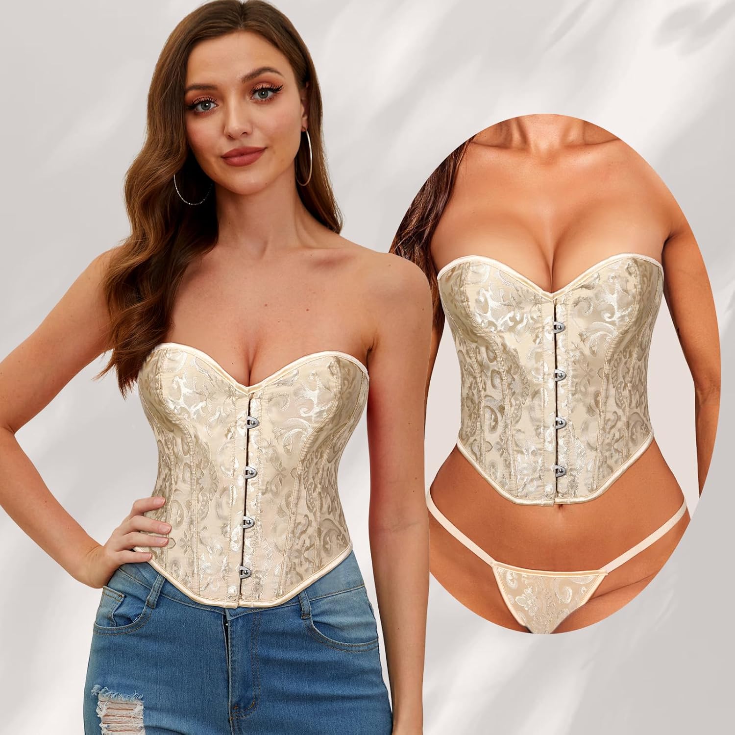 VONMELLI Bustier Corset Top Lace Up Overbust Shapewear Lingerie Cosplay Costume - Image 5