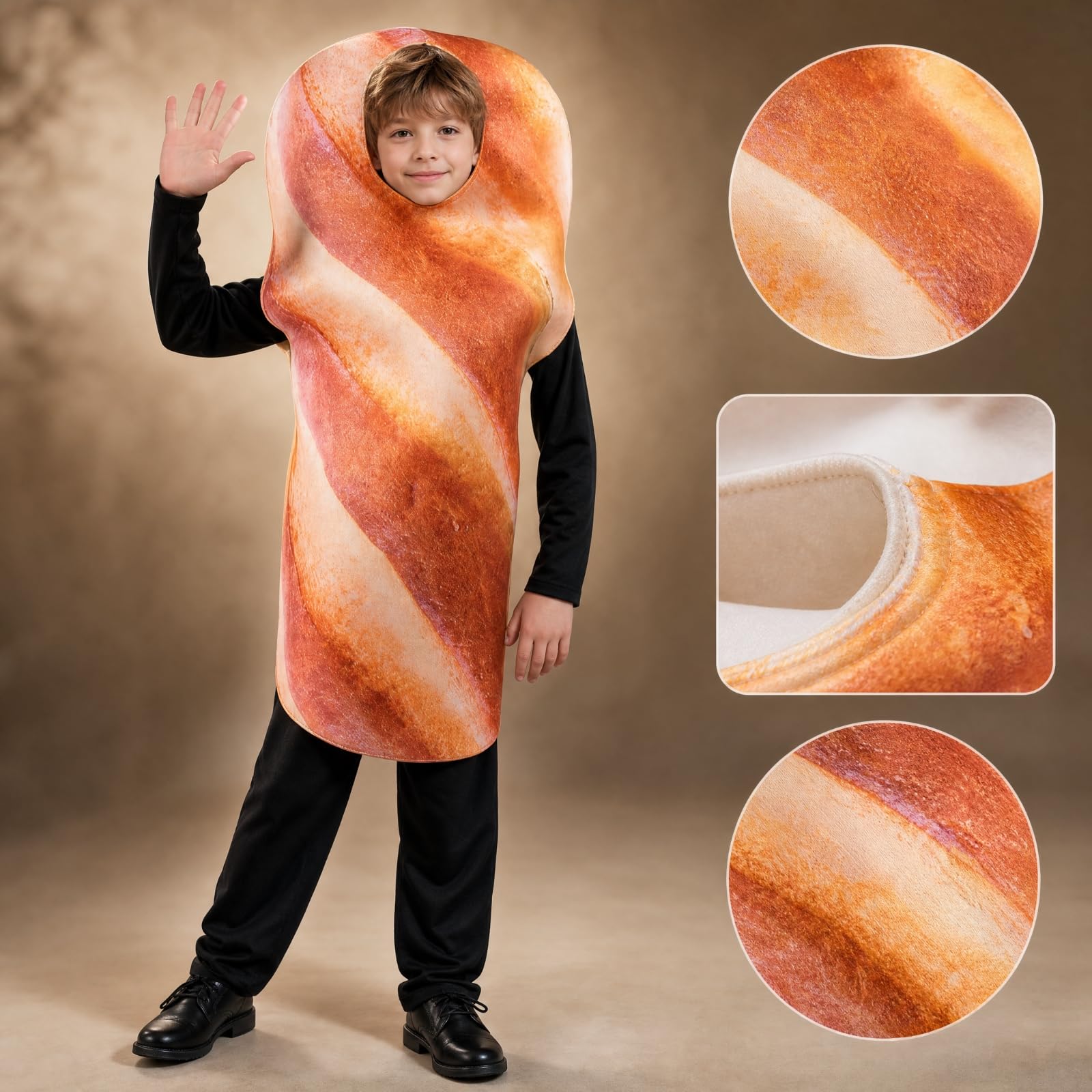 kowaku Travestimento Pane Tostato Confortevole Costume a Forma di Pane Leggero Travestimento con Maniche e Gambe Nere per Recite Scolastiche
