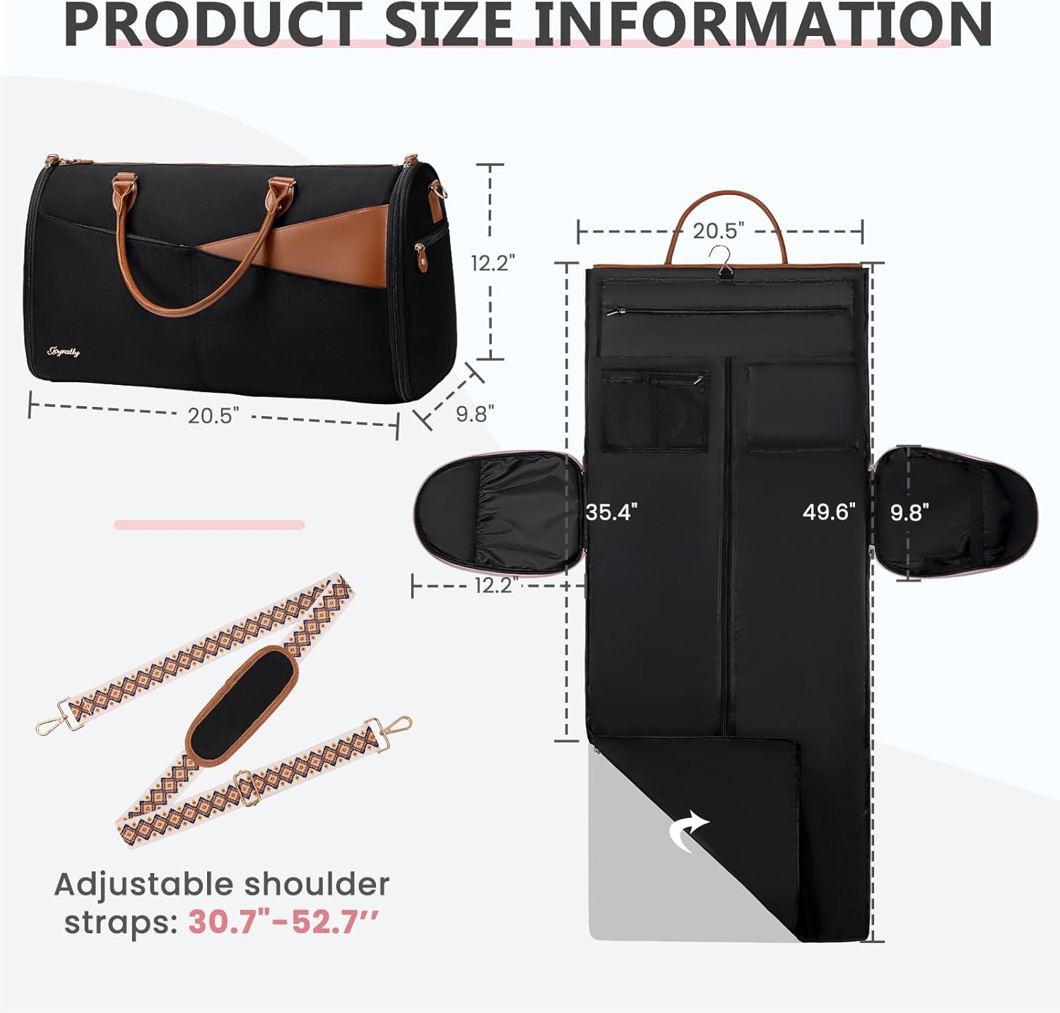 Convertible Garment Duffle Bag for Travel, Carry On Garment Bag for Women, 2 in 1 Travel Garment Bag with Shoe Compartment, Foldable Suit Travel Bag for Hanging Clothes, Black - Image 2