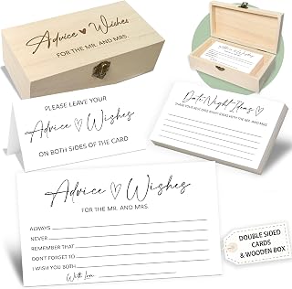 Minimalism Advice and Wishes for the Mr and Mrs - 50 Packs Wedding Advice Cards Bridal Shower Game Cards with Box Reception Guest Book for Bride Groom Newlywed Engagement Party Decoration -A01