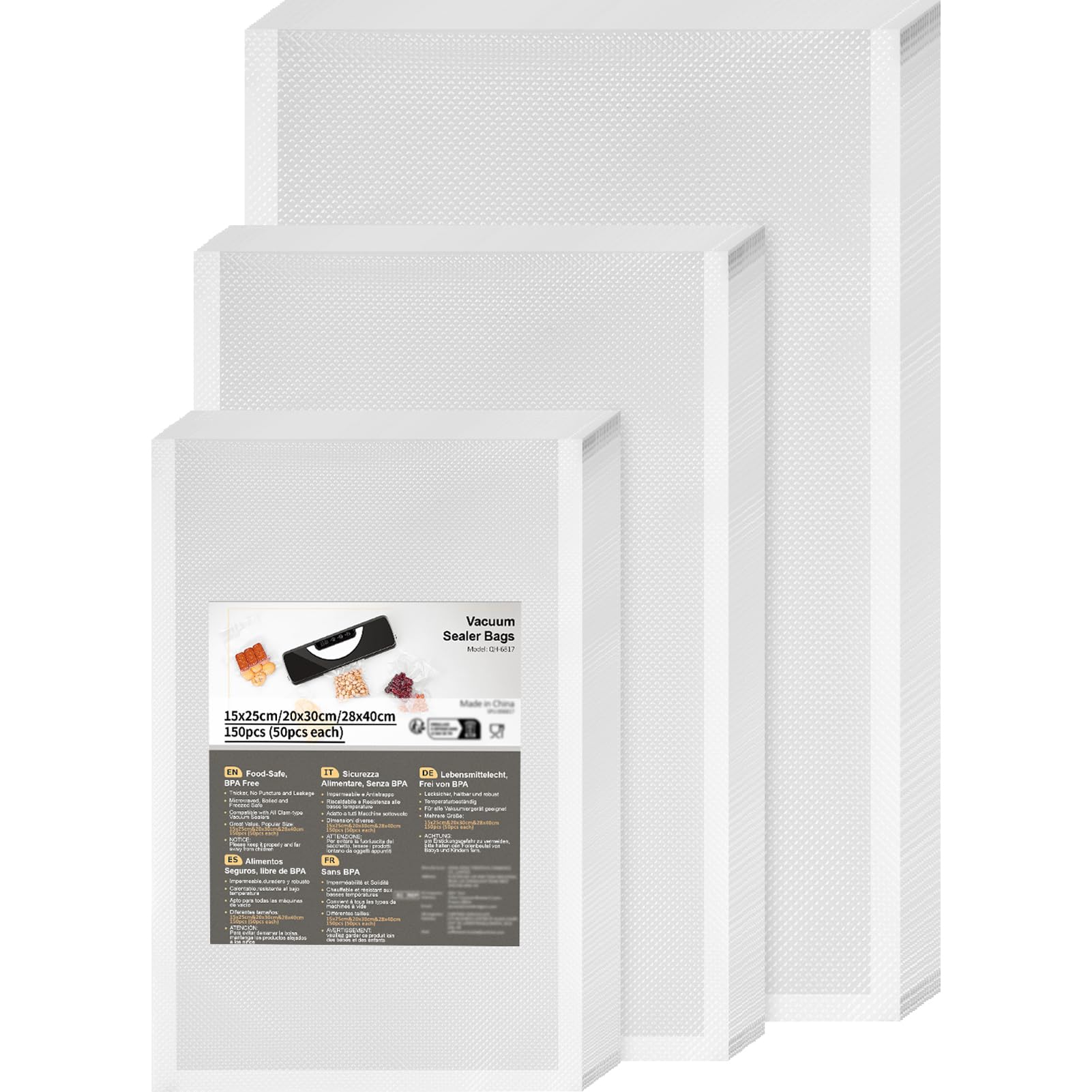 Famanu - 100 Zakken Vacuümzakken Voor Levensmiddelen - 20x30 Cm Vacuumverpakkingszakken Voor Voedsel Geschikt Voor Vacuummachines 100 Bpa Vrij