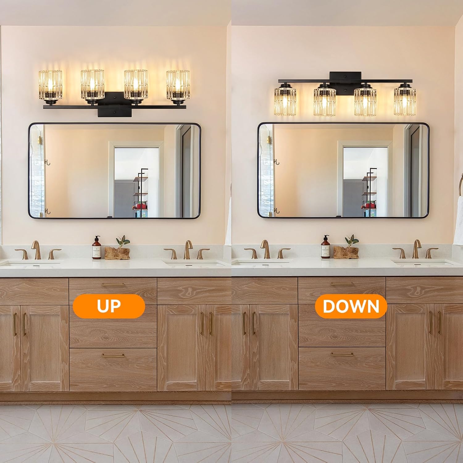TALOYA 27 Inch Brushed Black Bathroom Light Fixtures with Thickend Clear Tapered Glass Shade, 4-Light Modern Vanity Light Over Mirror for Bathrooms, Bedrooms (Bulbs Not Included)