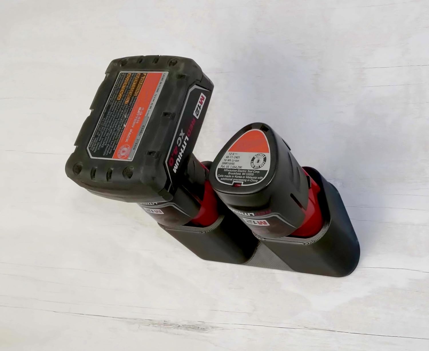 Milwaukee M12 Battery Holder - Wall Mount Storage Rack - Compatible with Milwaukee 12V Batteries - Made in the USA - Black