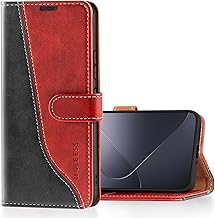 Mulbess Case for Xiaomi 14, Flip Case, Leather Case, Wallet Case, Elegant Wine Red