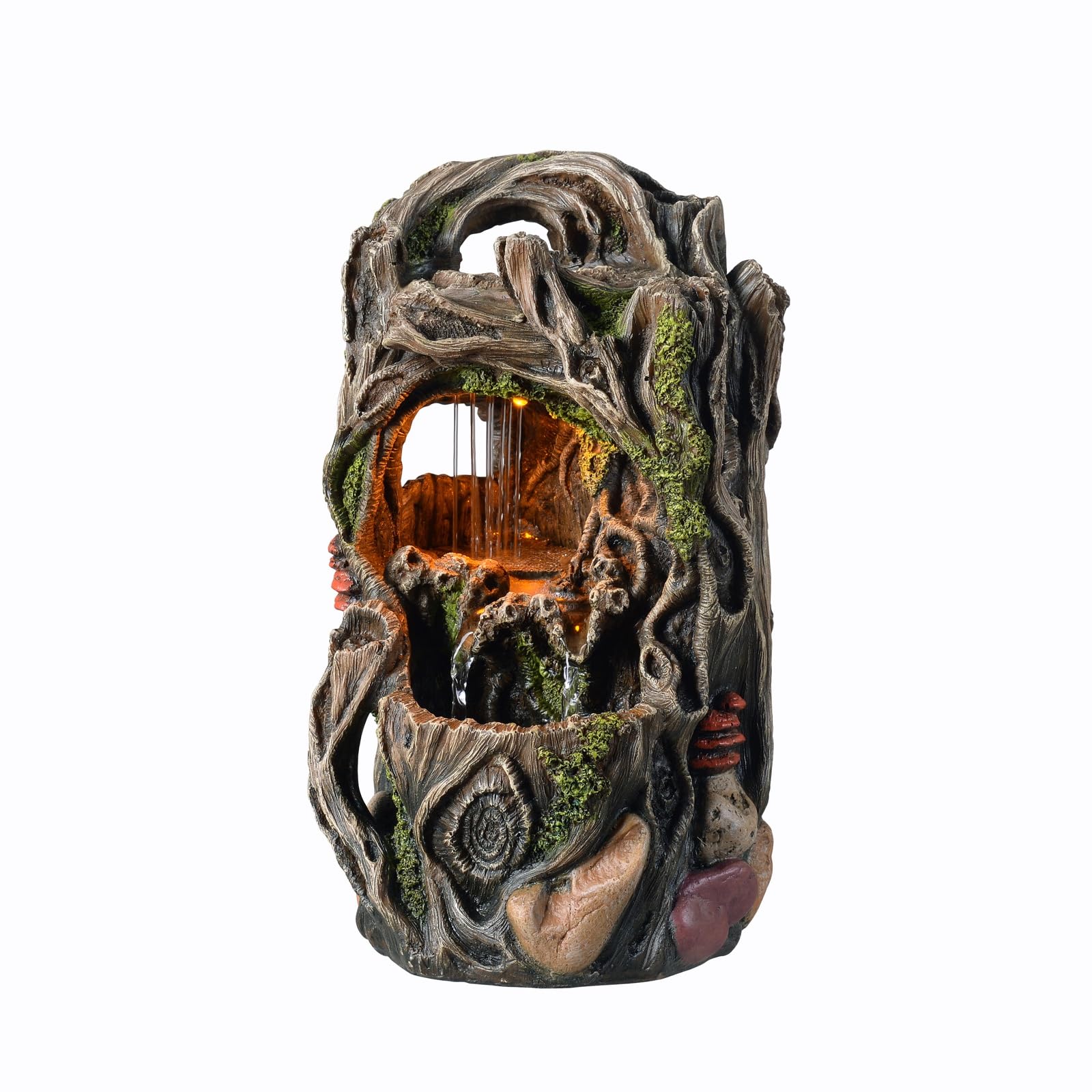 MAOCHI Tabletop Water Fountain, Home Décor Soothing Sound Machine with Automatic Pump, Nature Tree Stump Resin and for Indoor Zen Relaxation for Office, Living Room, or Bedroom Décor