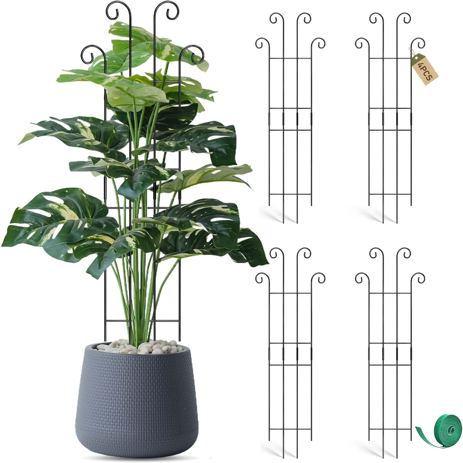 Coomin 32.6in Monstera Plant Support Stakes for Outdoor Plants, Garden Trellis for Climbing Plants, Metal Stakes for Potted Plants Pothos Plant Climber Support, 4P