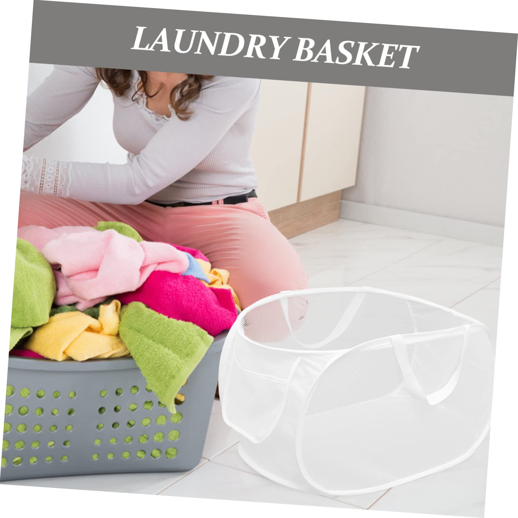 ABOOFAN Foldable Mesh Laundry Basket Lid Large Capacity Portable Dirty Clothes Hamper for Home