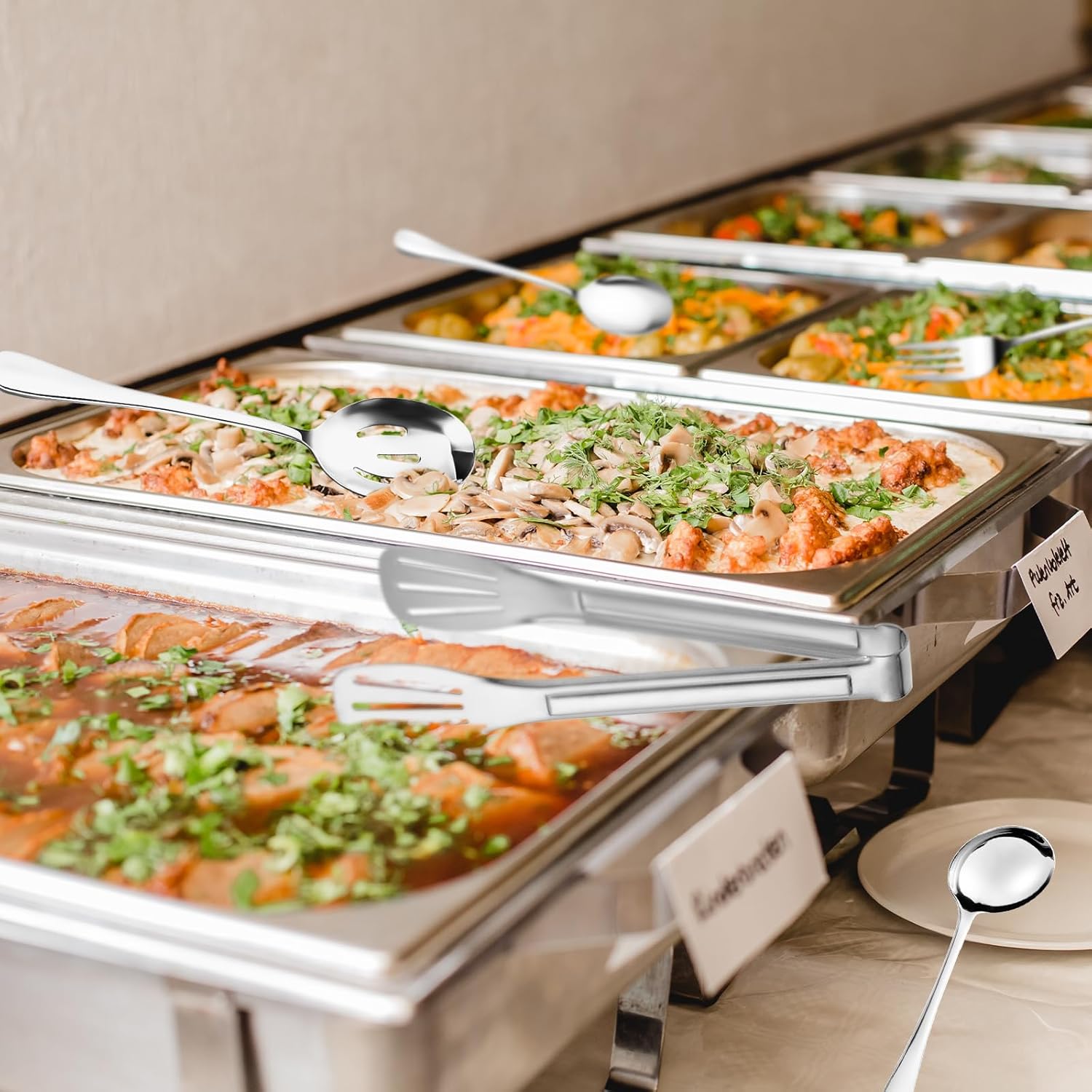 30pcs Stainless Steel Serving Utensils Set for Parties& Buffets, Catering, Banquets, Weddings and Events (Silver)