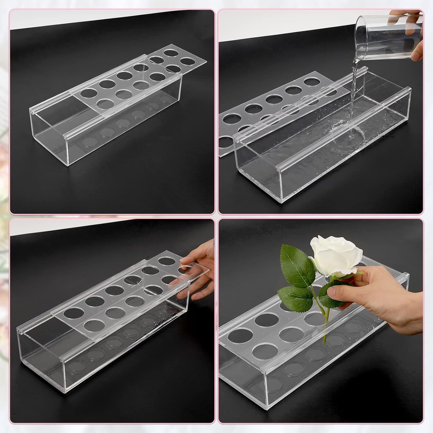 Clear Acrylic Flower Vase Rectangular Floral Centerpiece for Dining Table,Floral Arranger Rectangle Decorative Modern Vase Long Rectangle Acrylic Flower Holder Flower Vases for Home Decor Wedding