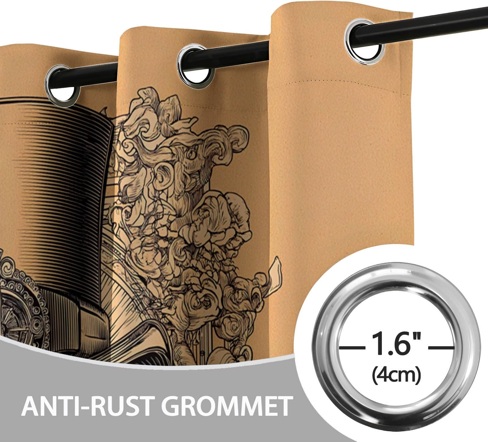 Generisch Horror Totenkopf Kopf 2er Set Verdunkelungsvorhänge mit Ösen, Steampunk Stil Blickdicht Thermo Isoliert Vorhänge für Wohnzimmer & Schlafzimmer, HxB 166 x 75 cm
