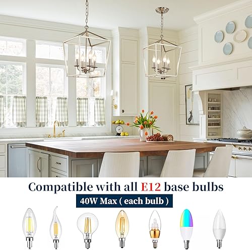 Miniatura 4 de Candelabro de granja de 4 luces, color negro y dorado, lámpara de techo industrial con jaula de metal, altura ajustable, luz colgante rústica, base