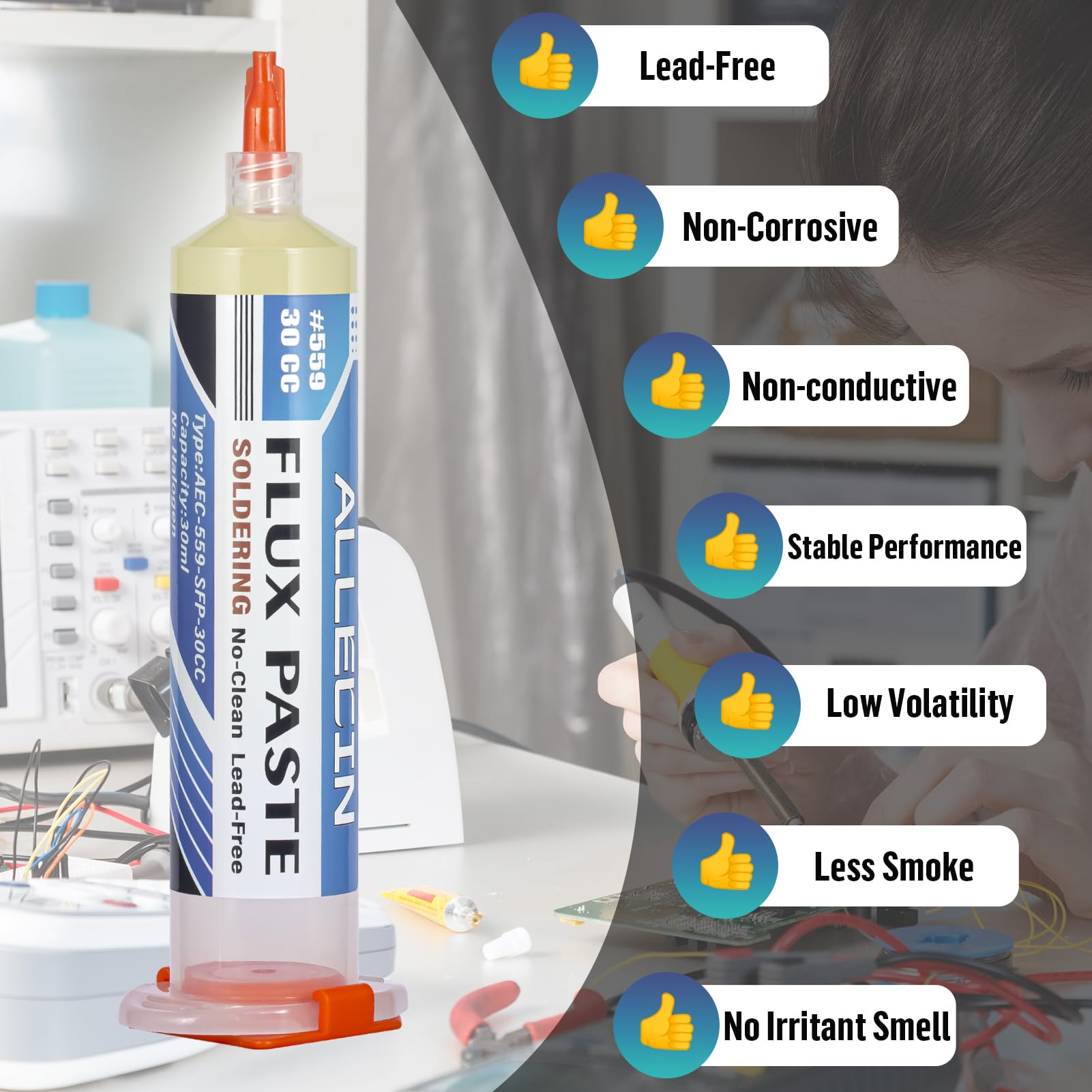 Flussante Senza Piombo 30mL No Clean Solder Flux Paste 30CC Flussanti per Saldatura Flusso per Pasta Saldante AEC-559 con Siringa per PCB SMD BGA (Confezione da 1 pezzo)