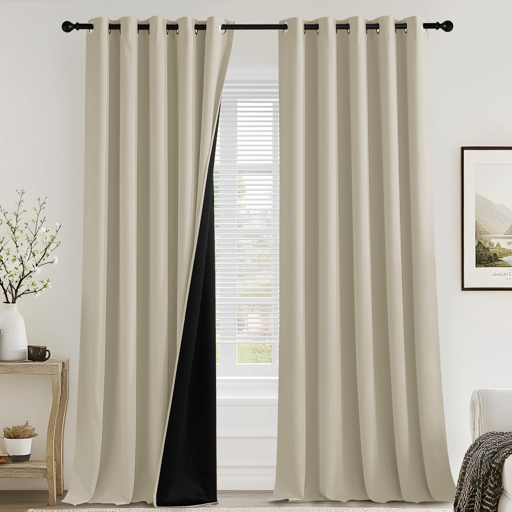 PONY DANCE 100% Blackout Eyelet Curtains, 2 Panels, 90" x 90", Light Beige