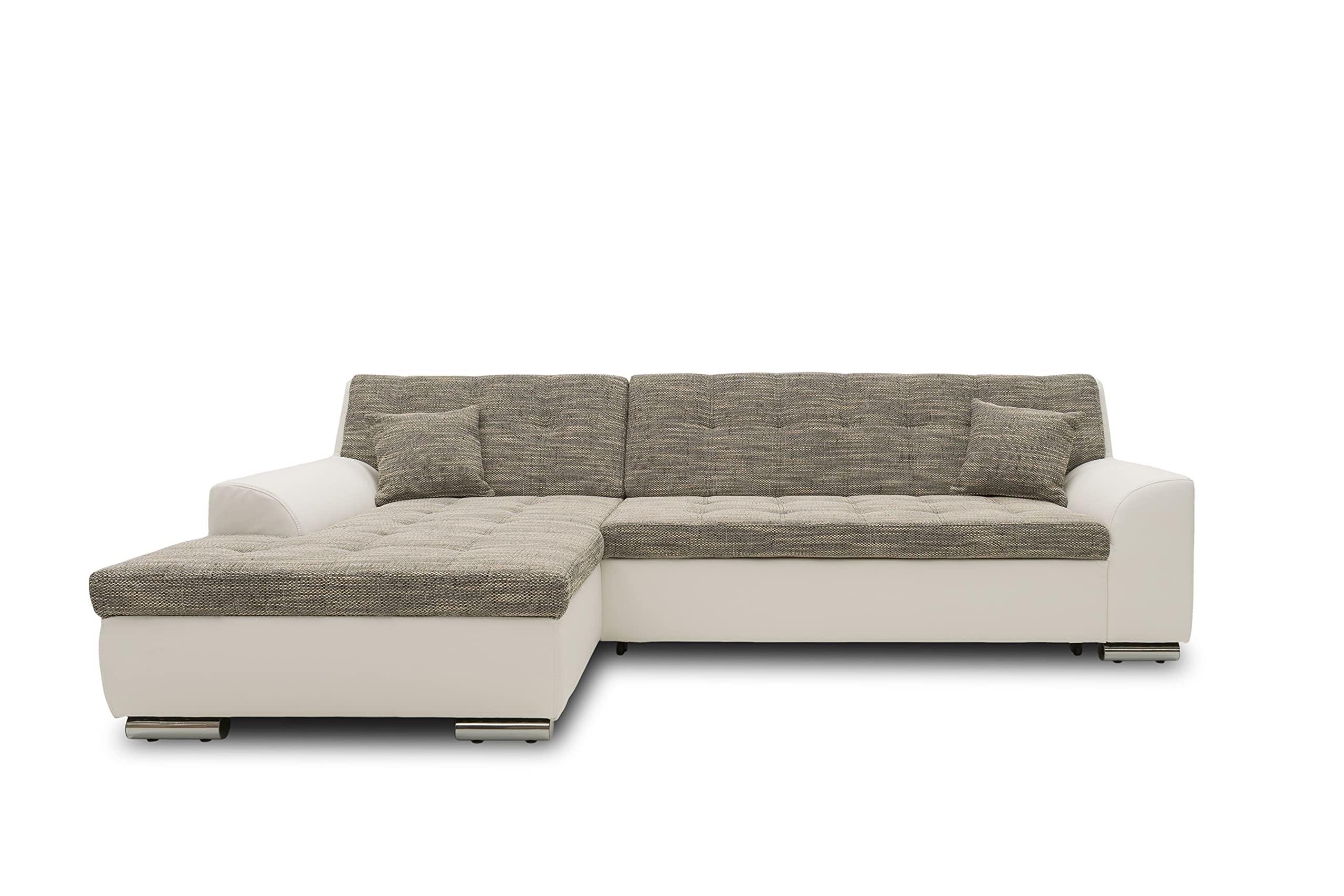 DOMO. collection Ecksofa Treviso, Sofa in L-Form aus Kunstleder und Webstoff, Eckcouch, Couch, Polsterecke, 267 x 178 x 83 cm (BxTxH), grau/weiß