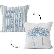 HIWX Tropical Coastal Beach Pillow Covers 18x18 Double-Sided, Coastal Beachy Room Decor Aesthetic, Palm Tree Meet Me at The Beach Decorative Pillow Covers for Couch Bed Home Bedroom Decor