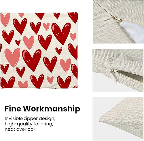 Miniatura 3 de Juego de 2 fundas de almohada de San Valentín de 20 x 20 pulgadas, románticas fundas de almohada decorativas de corazón de amor, rojo, rosa, día de