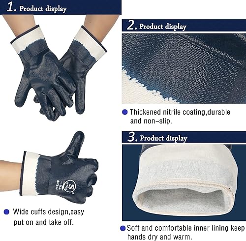 Miniatura 4 de Guantes de aceite azul para hombre, guantes resistentes al aceite resistentes al agua para entrega de combustible, guantes con revestimiento de