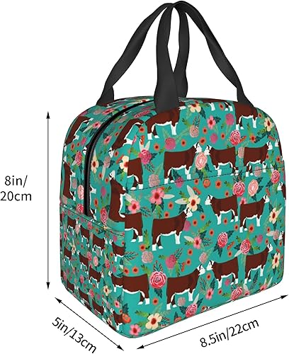 Miniatura 3 de Bolsa de almuerzo Hereford para hereford con aislamiento floral de vaca, calentador térmico, para viajes, camping, picnic, trabajo, oficina, para