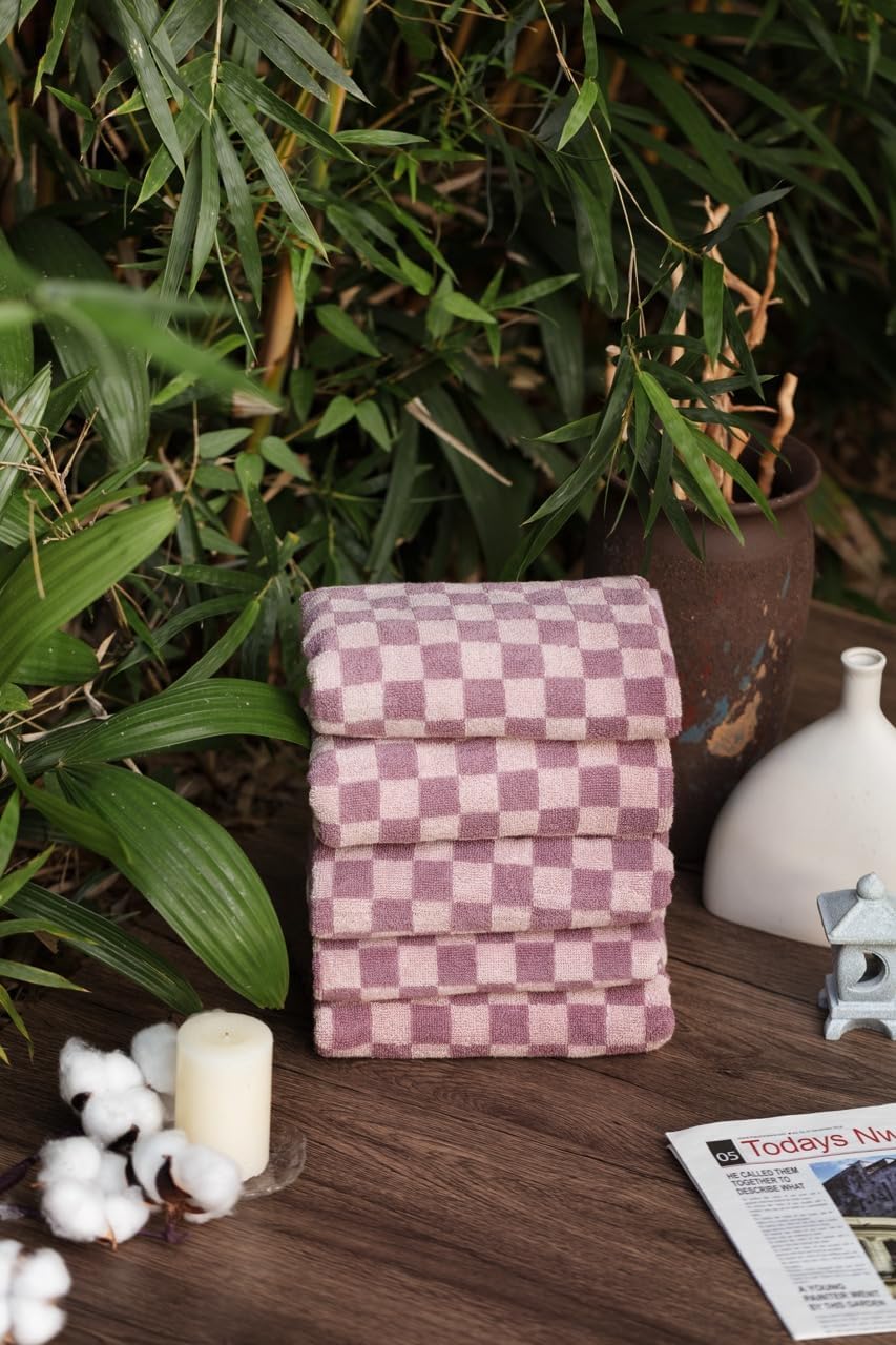 Hand Towels 5 Pack - Cotton Face Towels Soft, Absorbent, and Decorative Checkered Design for Bathroom, Kitchen, Gym, and Spa - 13 x 29 Inches for Any Occasion (Purple) - Image 6