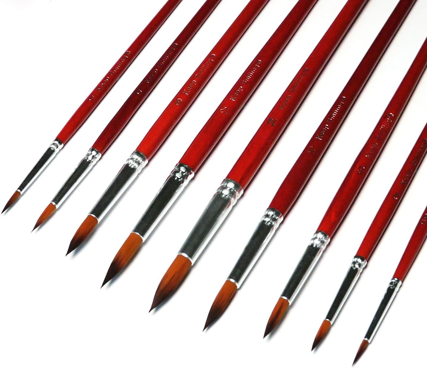 9 Pcs Pointed Round Paint Brushes Set with Synthetic Sable Hair for Fine Art, Miniature, Scale Model Painting in Acrylic, Oil, Watercolor for Students and Professionals