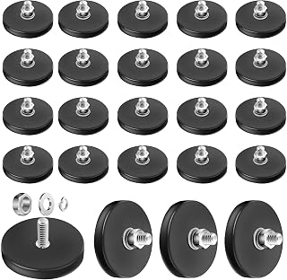 24 PCS Rubber Coated Magnets, AHIER Heavy Duty m6 Rubberized Magnets Base with Threaded Stud Neodymium Magnet Mounts for Rock Lights Bar Camera Mount Tool