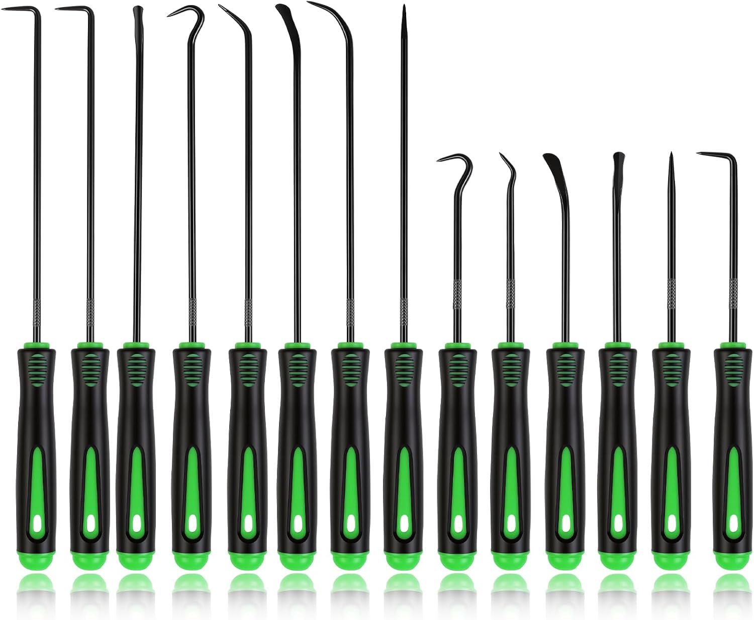 Rindion 14PCS Pick Set Mechanic, Hook and Pick Tool Set with Non-Slip Grip, Long & Mini Automotive Pick Set for O-Ring, Seal & Gasket Removal, Car Repair, Mechanical and DIY Use(Green)