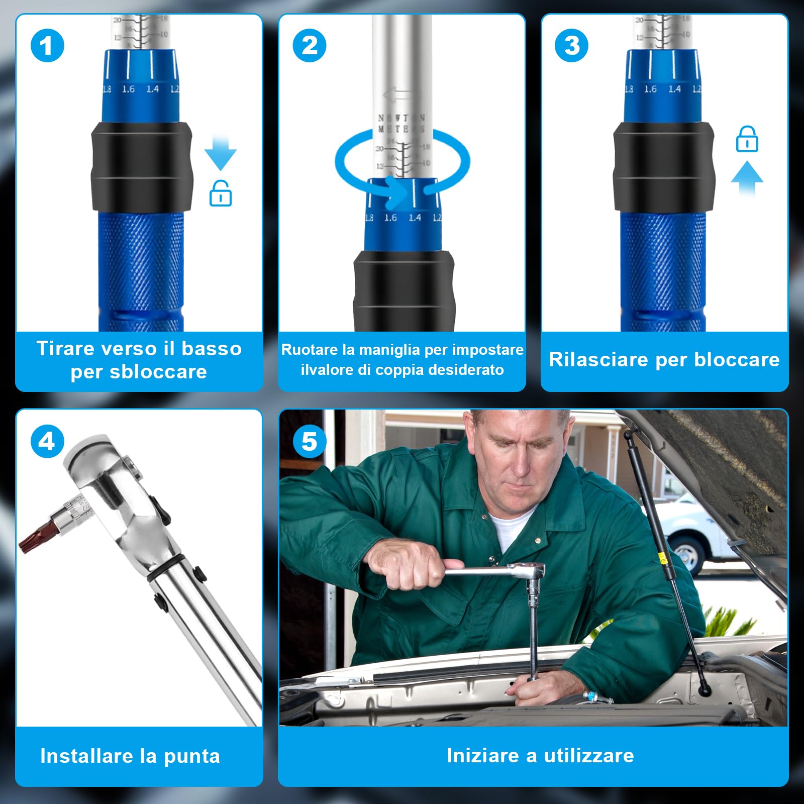 15 Pezzi Chiave Dinamometrica 1/4", Precisione ±3%, 2-24 Nm Chiave Dinamometrica Bici, Dinamometrica Set con Punte e Asta di 100mm Prolunga, per Bicicletta, Moto