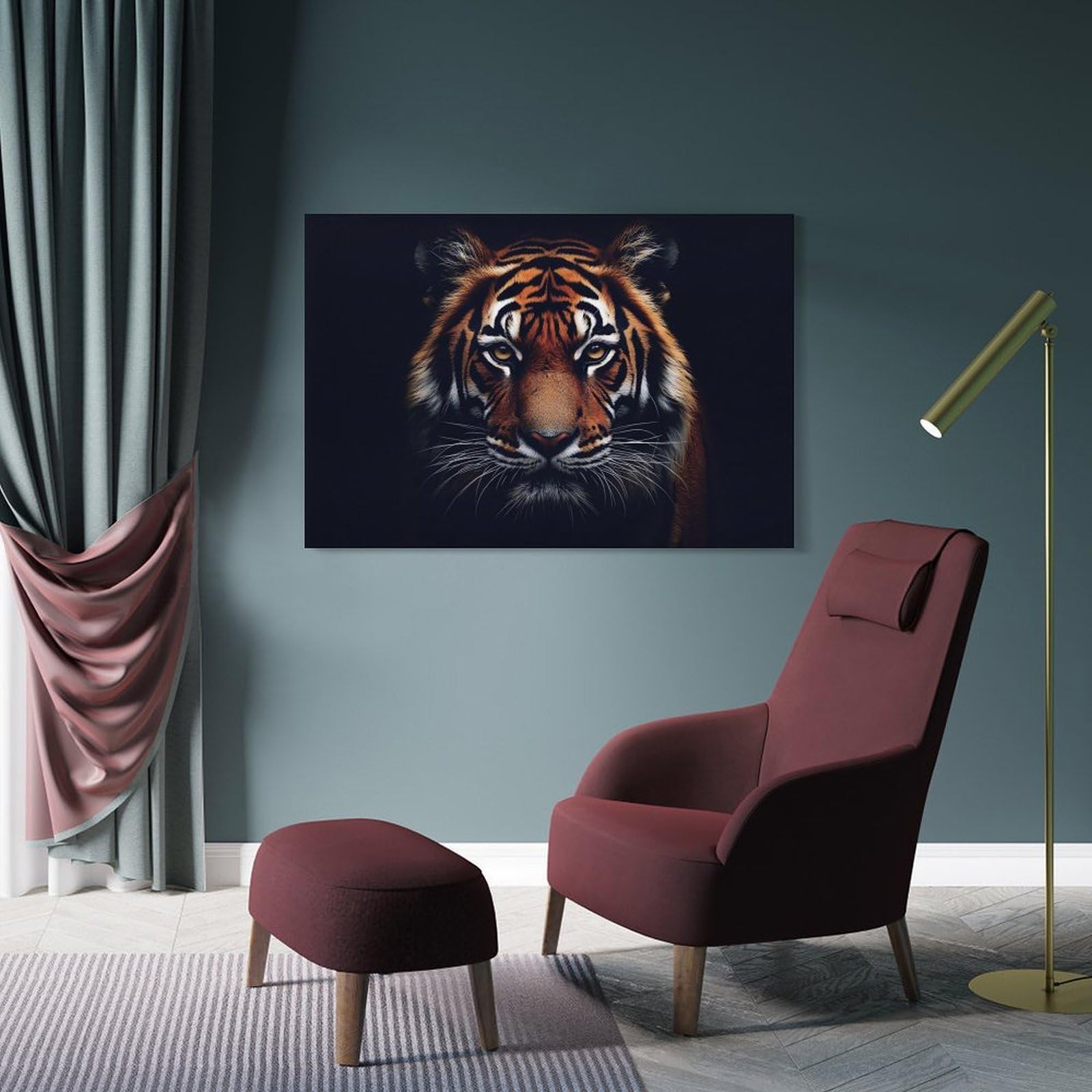 Close-up Tiger Portrait Room Decor Wall Art, 20x30inch(50x75cm), for Bedroom, Guest Room Or Reading Nook, Home Artwork with A Soft Interior Feel