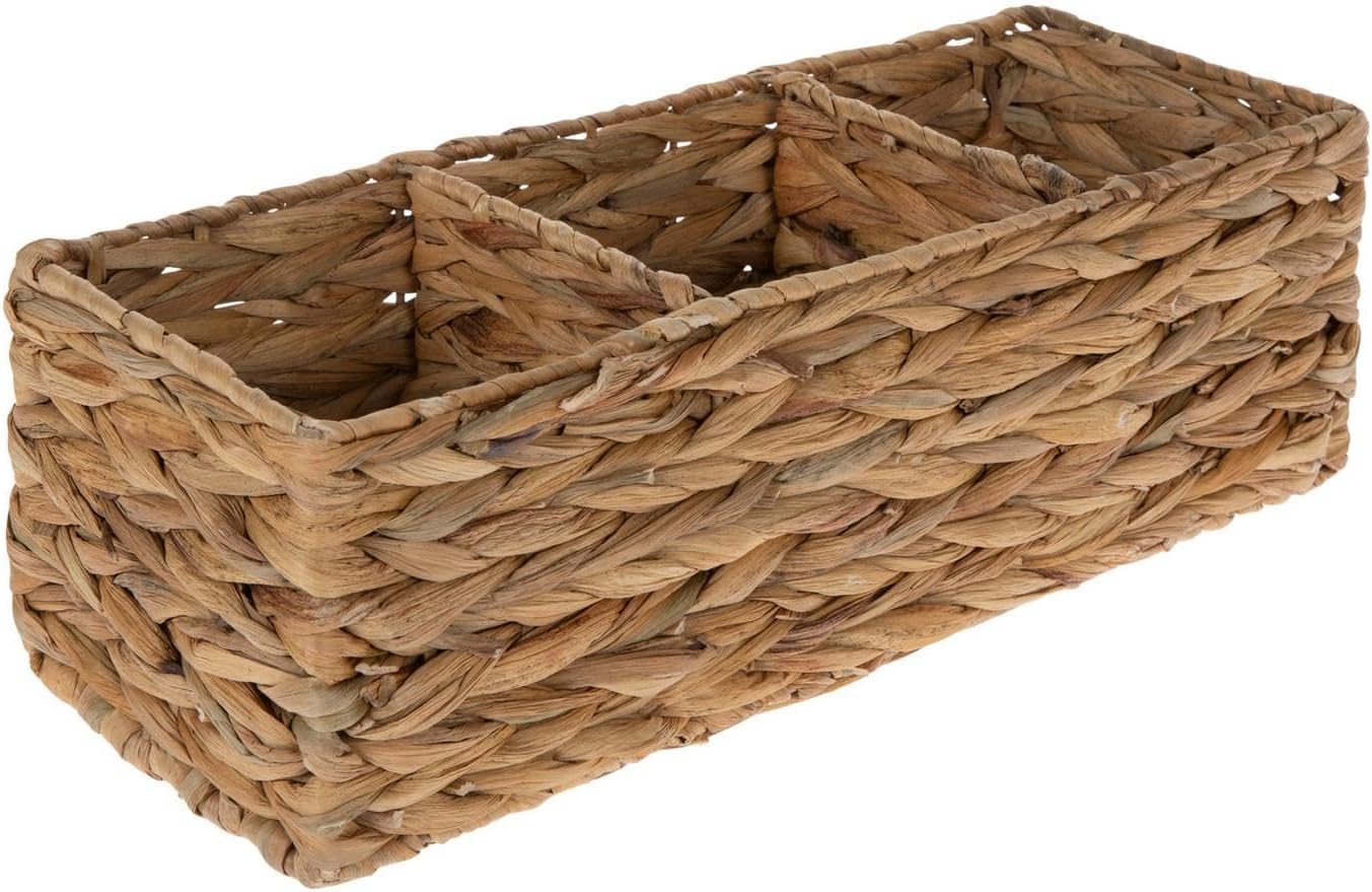 Hobby Lobby Water Hyacinth Storage Basket, 3 Compartments, Natural Tan & Brown, 16.88W x 6.5D x 5.5H inches, Storage Bins for Bathroom, Laundry, Pantry, Office, Craft Supplies