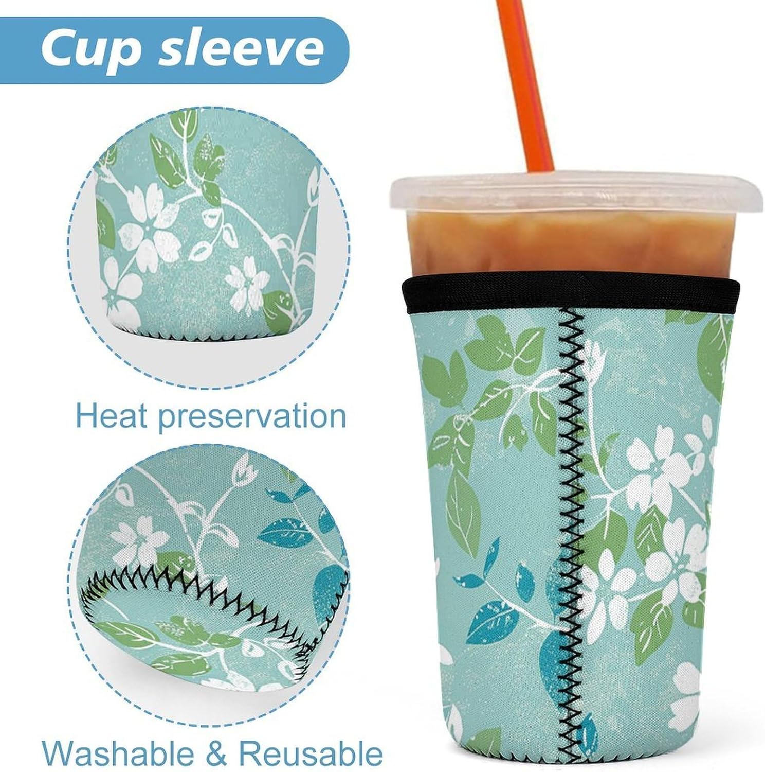 3 Pack Neoprene Cup Sleeves, Stretchy Reusable Drink Cup Cover Universal