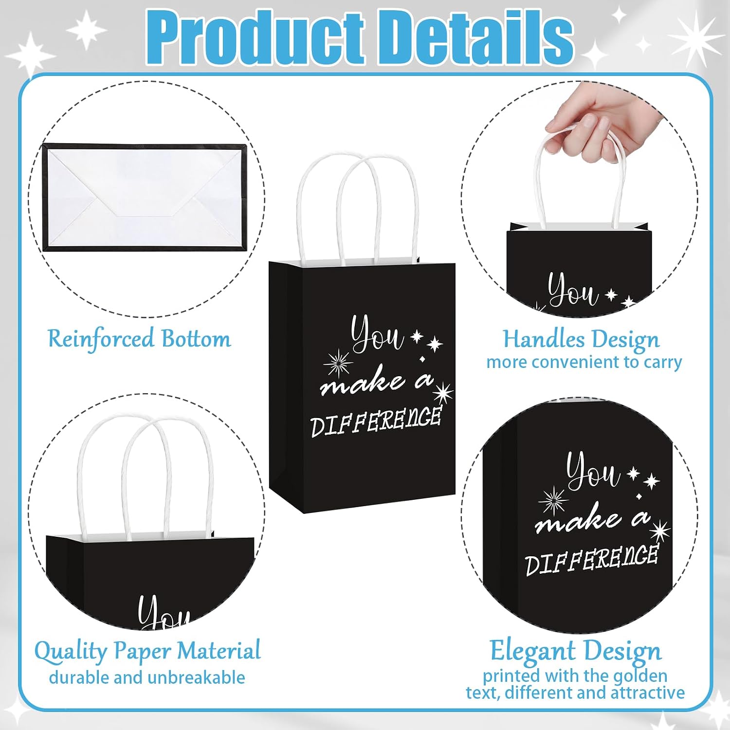 Gueevin 40 Pcs Employee Appreciation Gifts Bulk Thank You Bags CNA Gift Bags Bulk Paper Snack for Staff Teacher Team End of The Year Staff(Appreciation,Black White)