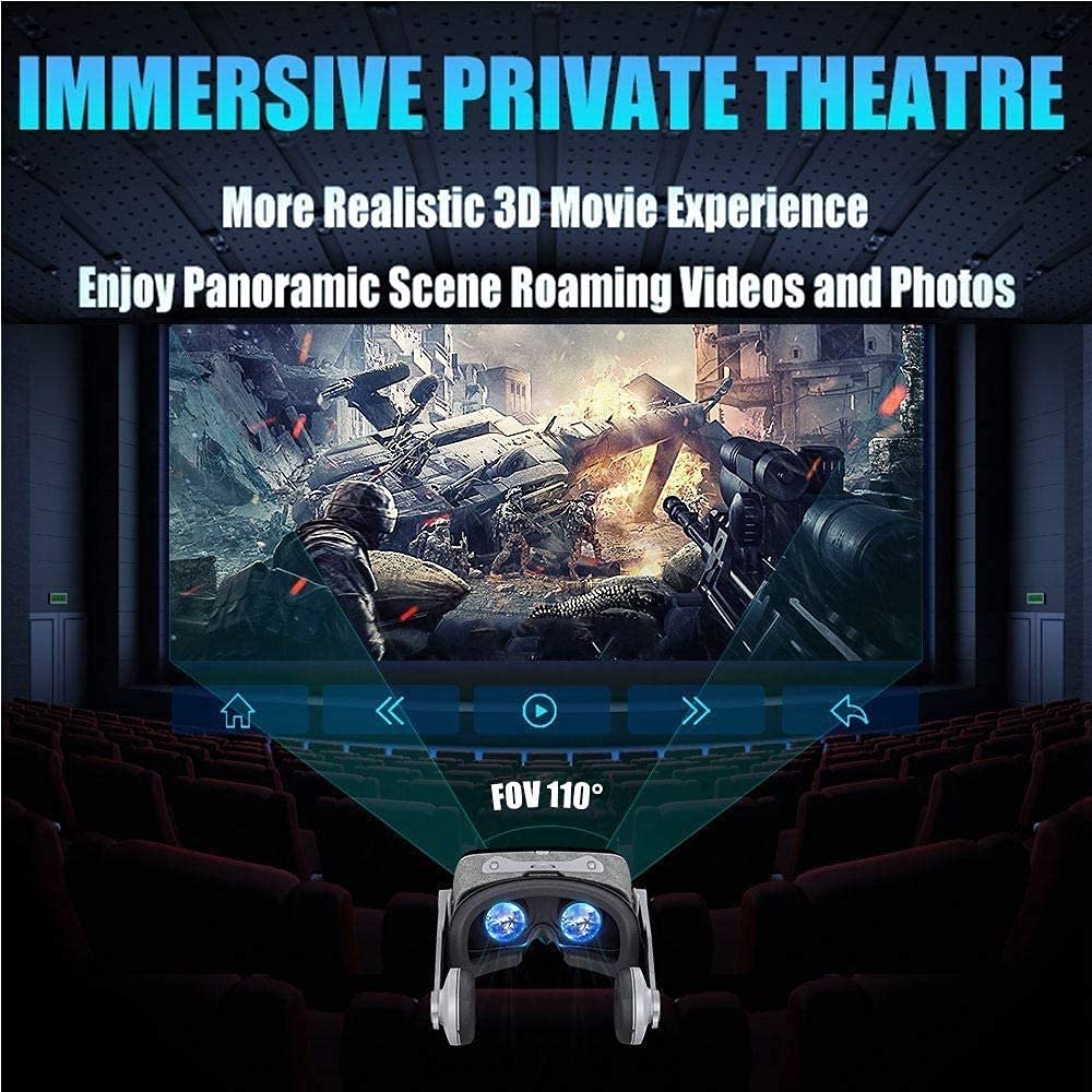 VR Glasses VR Glasses Virtual Reality Box with Adjustable Lens and Comfortable Strap for 3D Movies and Games 110°Big Vision Microporous Leather Breathable to Prevent Light Leakage