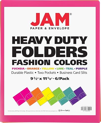 Miniatura 19 de JAM PAPER Heavy Duty Plastic Two Pocket Extra Tough School Folders - Blue - 6/Pack