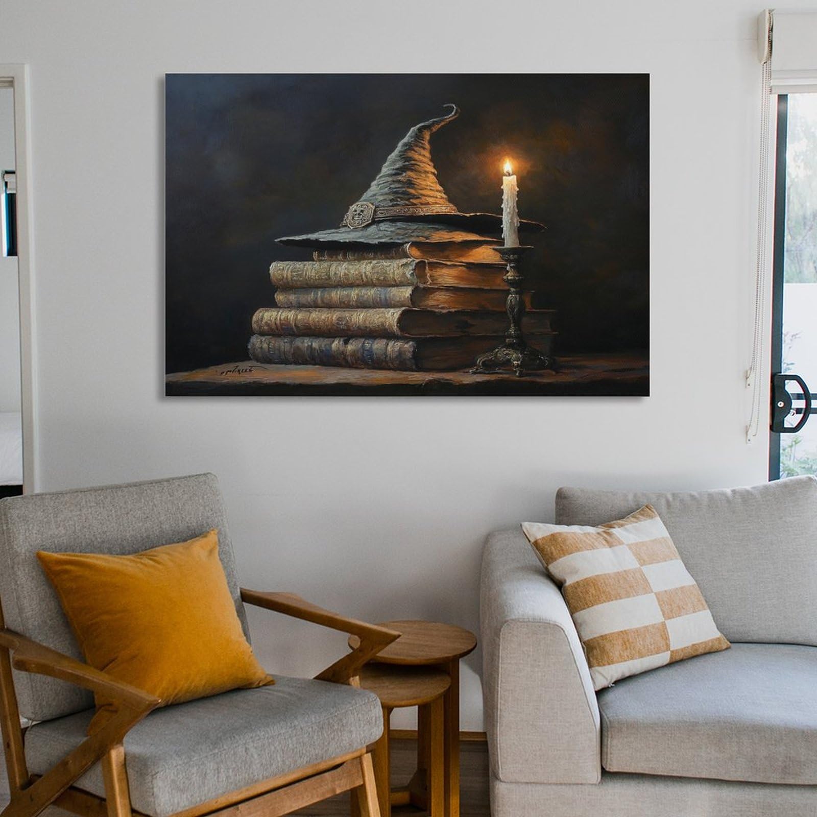 Toile Murale Vintage Avec Chapeau De Sorcière Et Livre