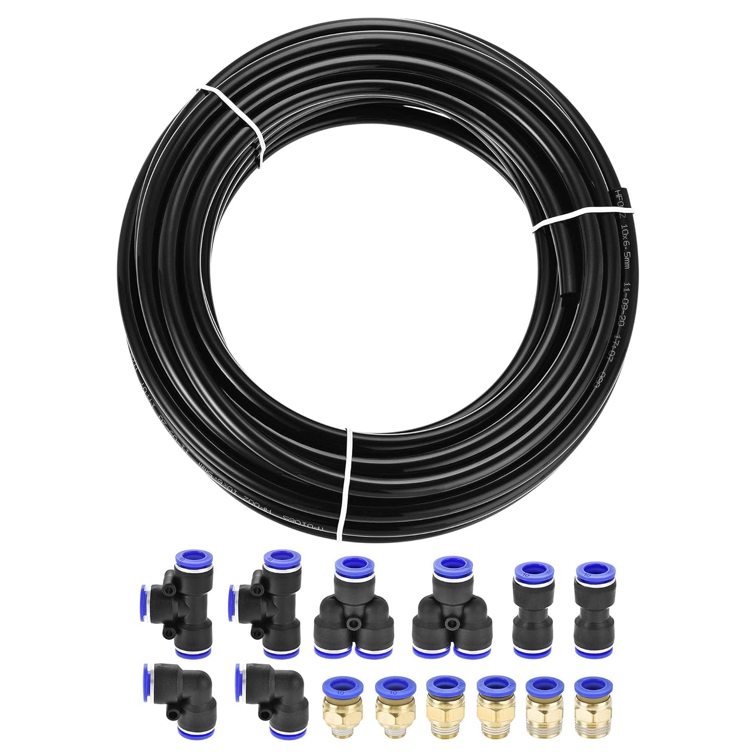 uxcell Pneumatic 10mm OD Polyurethane PU Air Hose Tubing Kit 10 Meters Clear with 14 Pcs Push to Connect Fittings